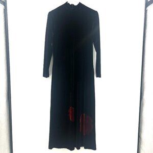 Vintage Jeffrey & Dara Velvet Long Sleeve Maxi Dress Flower Detail Women's 6